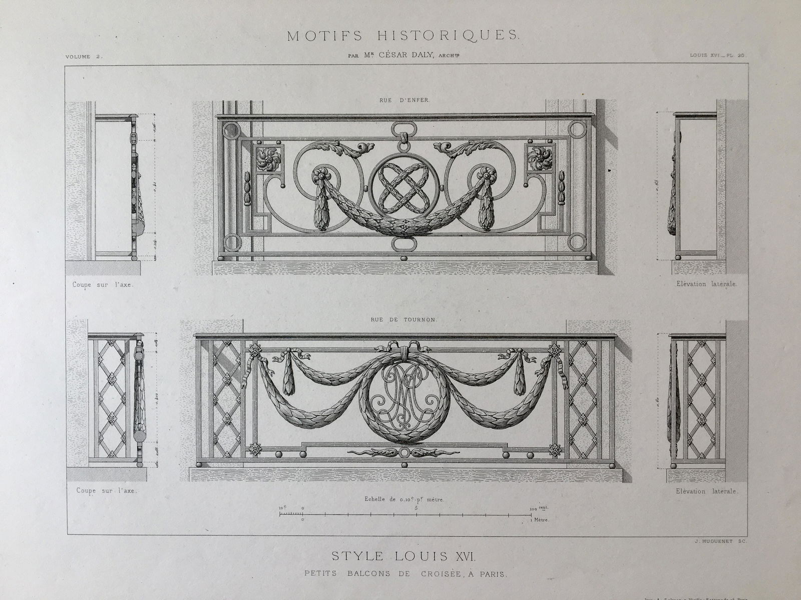 ANTIQUE FRENCH ARCHITECTURAL ENGRAVING STYLE LOUIS XVI (1 of 2)