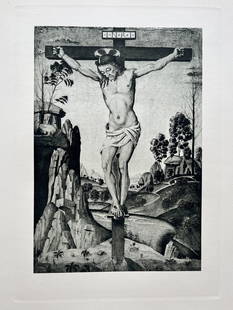 LARGE ETCHING AFTER FIORENZO DI LORENZO CRUCIFIXION: Size: 19 X 15 INCHES APPROX. UNFRAMED. Printed in Paris Ca 1928.