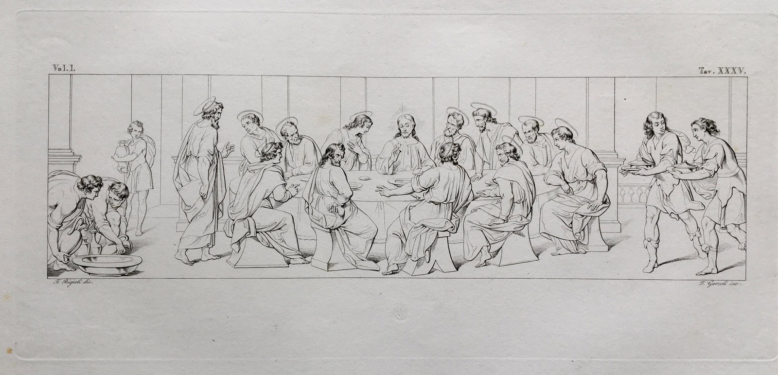 ITALIAN ANTIQUE RELIGIOUS ENGRAVING THE LAST SUPPER: Italian Religious Engraving. Sheet Size: 12.5 by 18.5 inches approx. Unframed. Printed 1834.