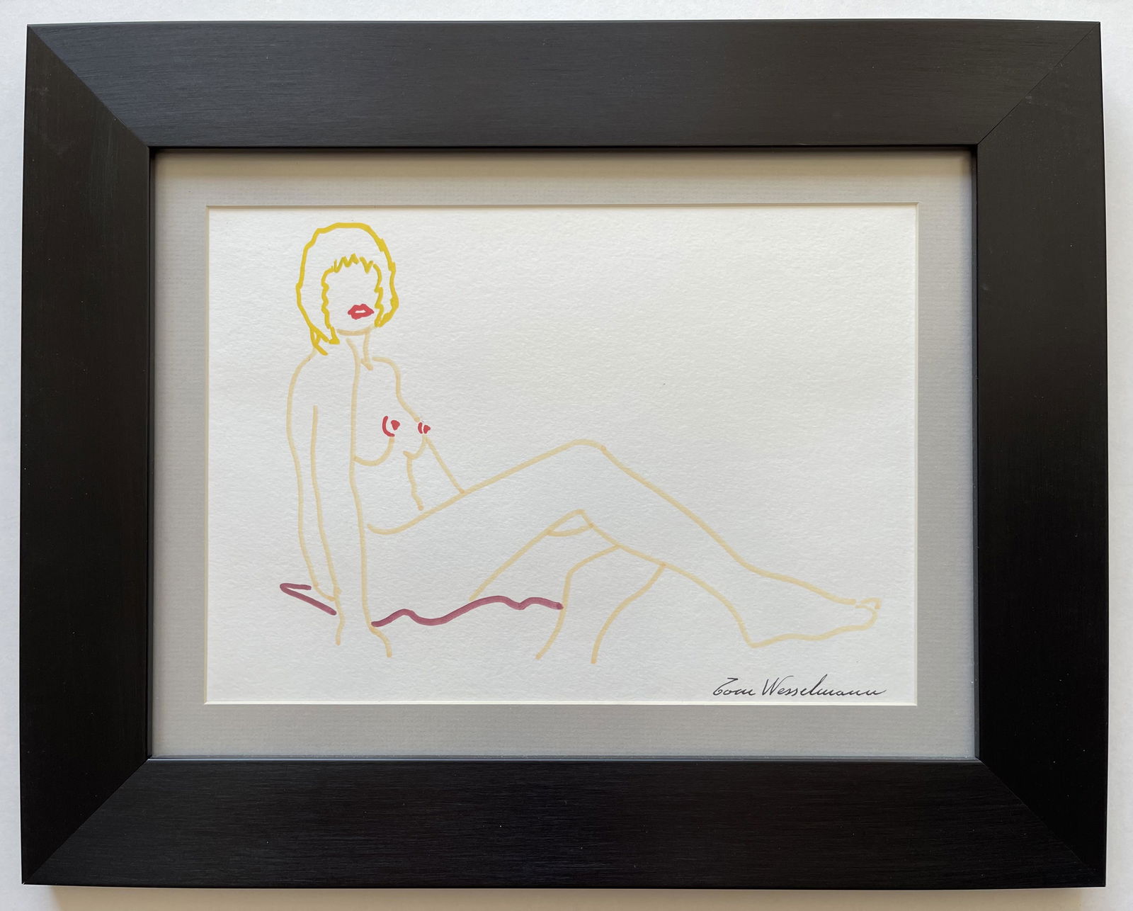 TOM WESSELMANN MARKER ON PAPER: IN THE STYLE OF TOM WESSELMANN BLACK MARKER ON PAPER. FRAME SIZE: 17.5 X 13.5 INCHES. RECLINING NUDE.Drawing has not been inspected outside the frame. No Coa. Thomas K. Wesselmann (February 23, 1931 -