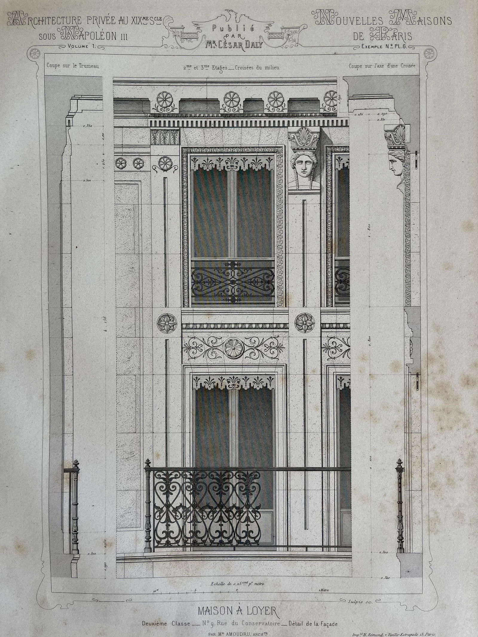ANTIQUE FRENCH ARCHITECTURAL ENGRAVING (1 of 2)