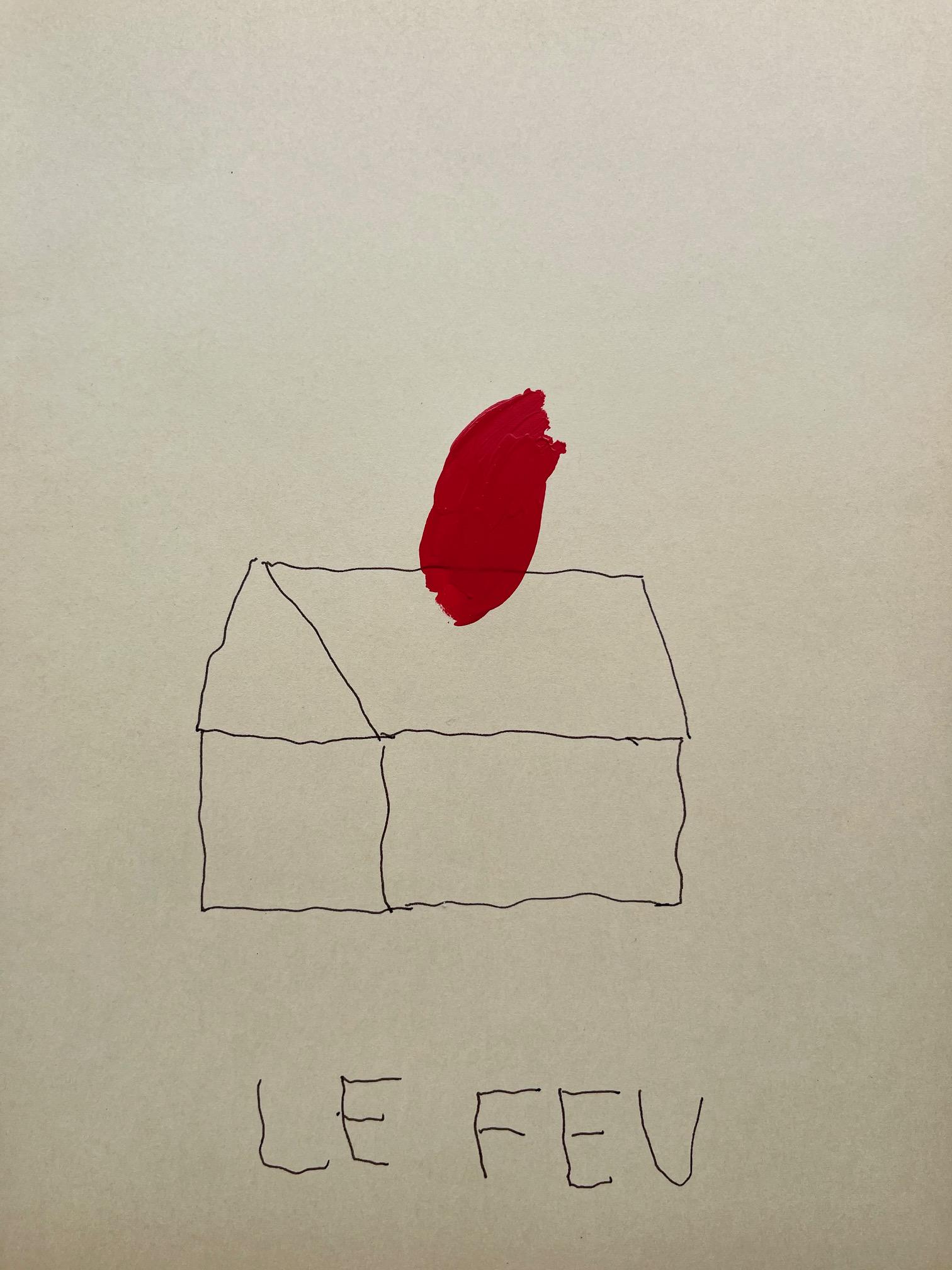 FRENCH NAIVE MINIMALIST INK ON PAPER DRAWING: INK AND ACRYLIC ON THICK PAPER. UNFRAMED. SIZE: 12 X 9.5 Inches approx.