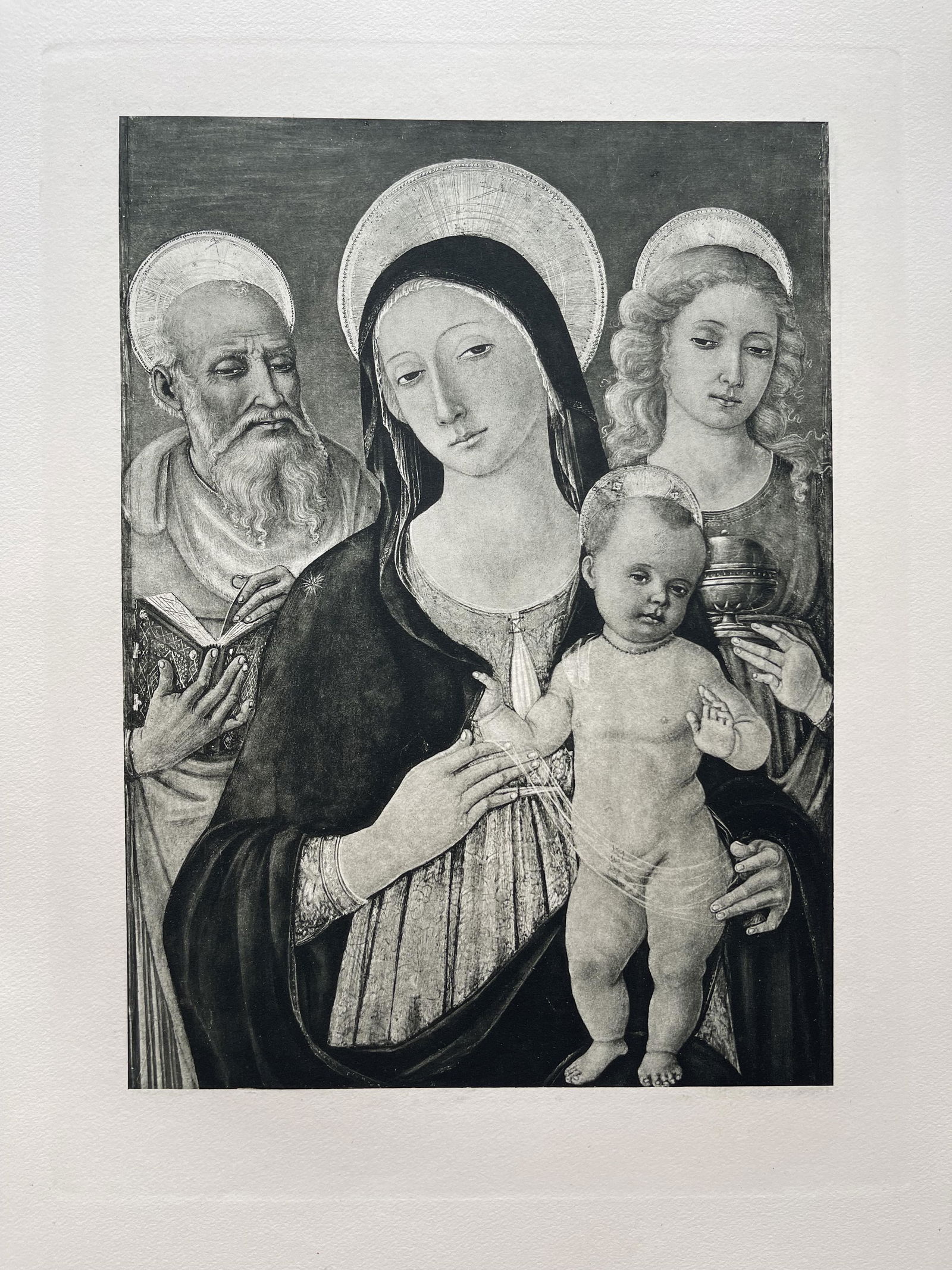 LARGE ETCHING AFTR MATTEO DI GIOVANNI MADONNA AND CHILD: Size: 19 X 15 INCHES APPROX. UNFRAMED. Printed in Paris Ca 1928.