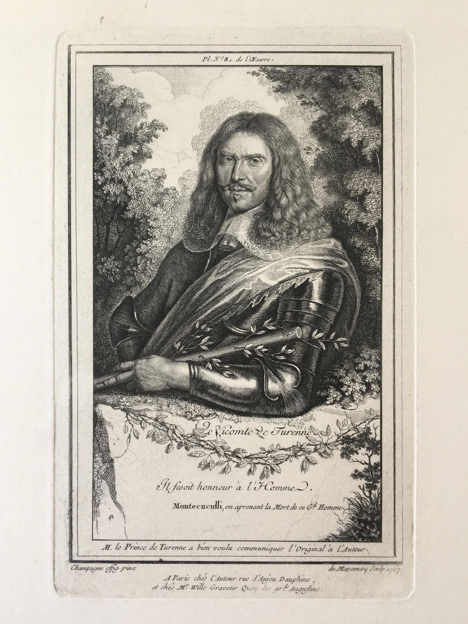 ANTOINE DE MARCENAY ETCHING 18th C. VISCOUNT DE TURENNE (1 of 2)
