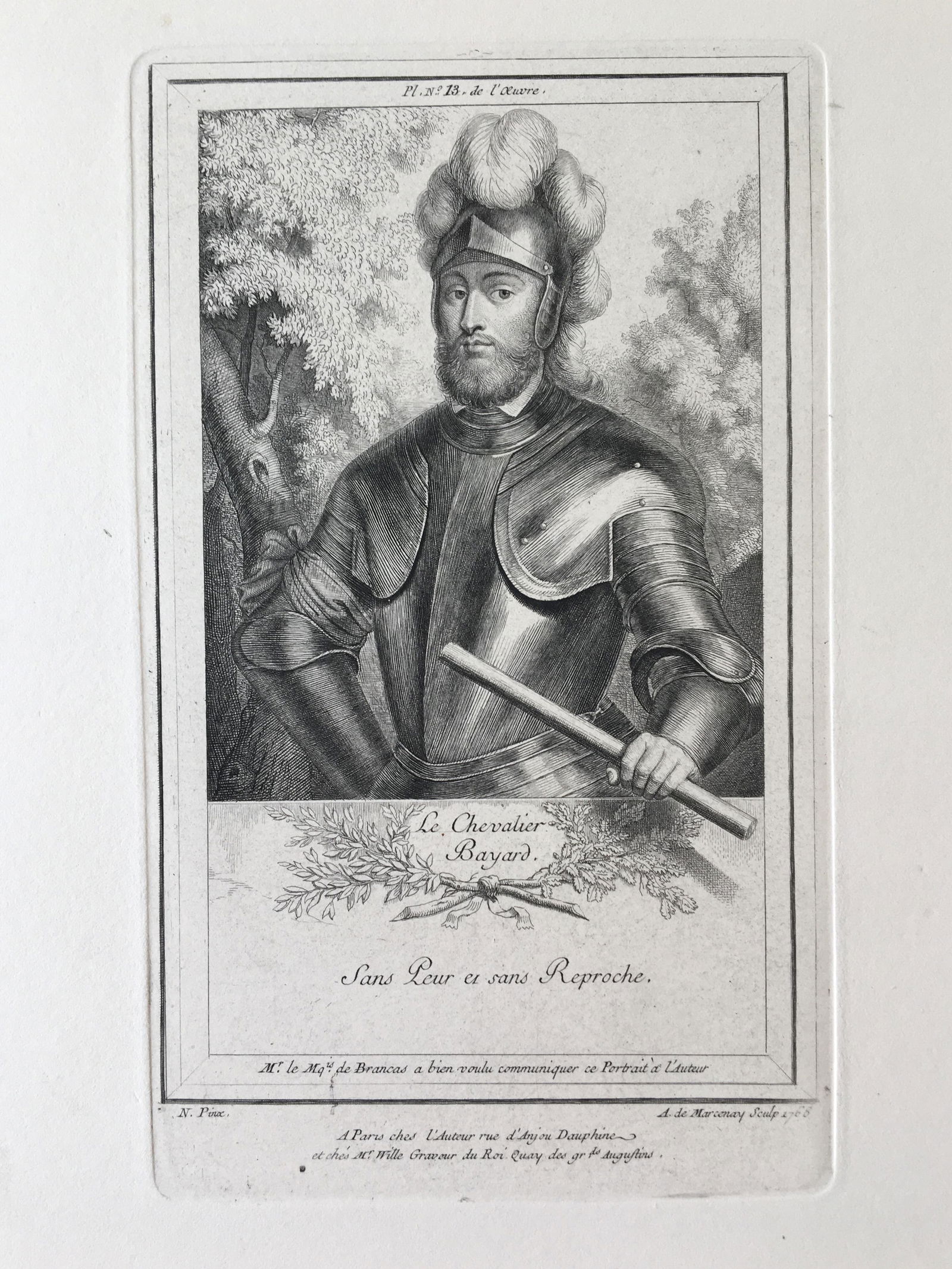 ANTOINE DE MARCENAY ETCHING LE CHEVALIER VAYARD 18th C. (1 of 2)