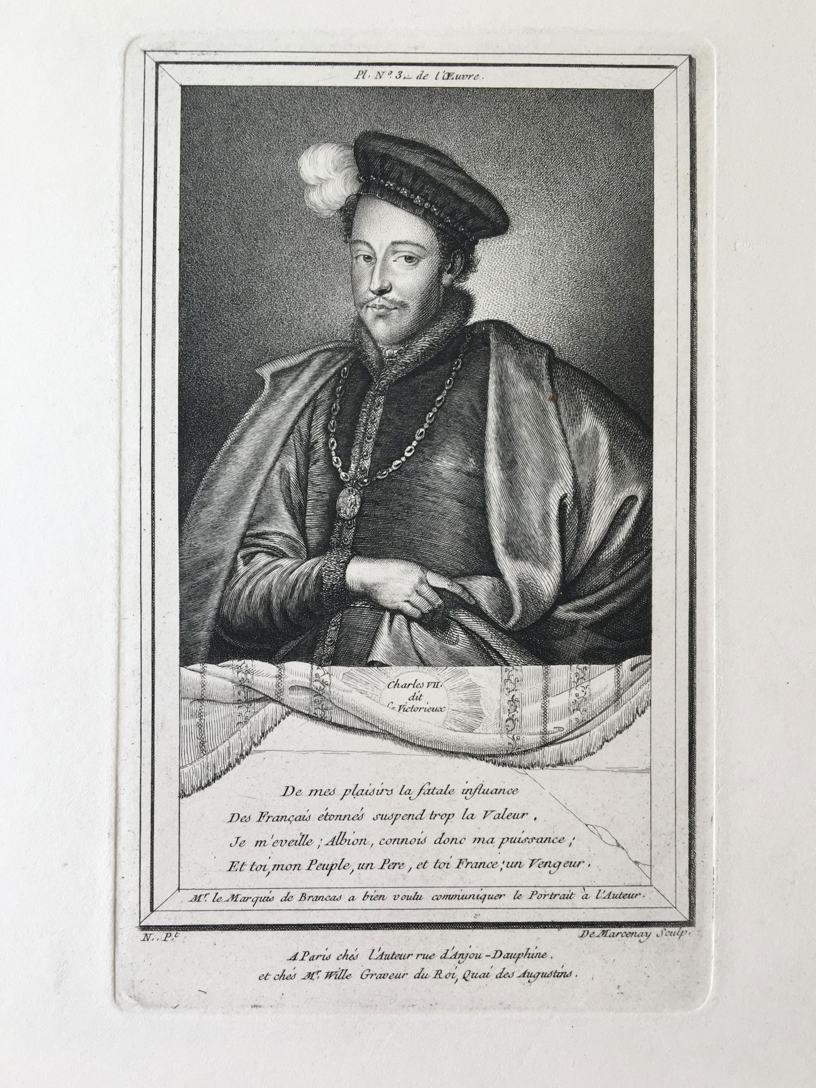 ANTOINE DE MARCENAY ETCHING 18th. C CHARLES VII (1 of 2)