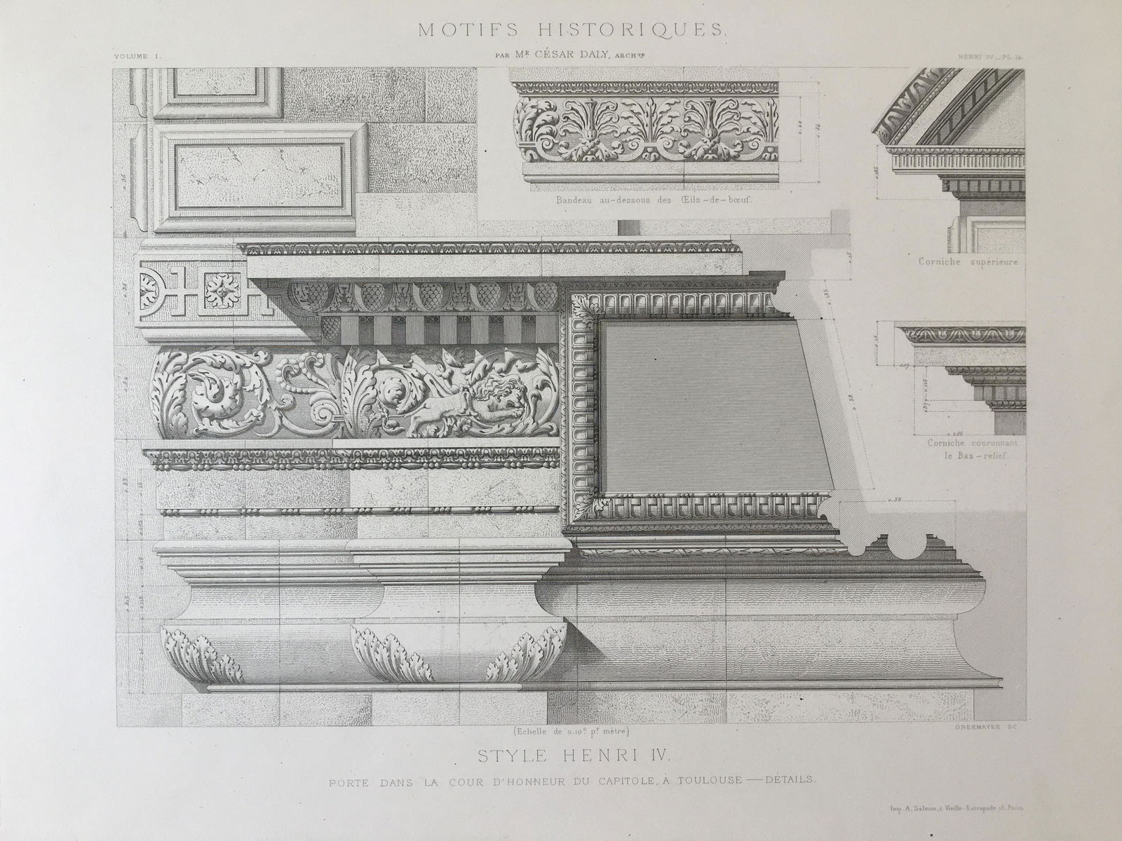 ANTIQUE FRENCH ARCHITECTURAL ENGRAVING STYLE HENRY IV (1 of 2)