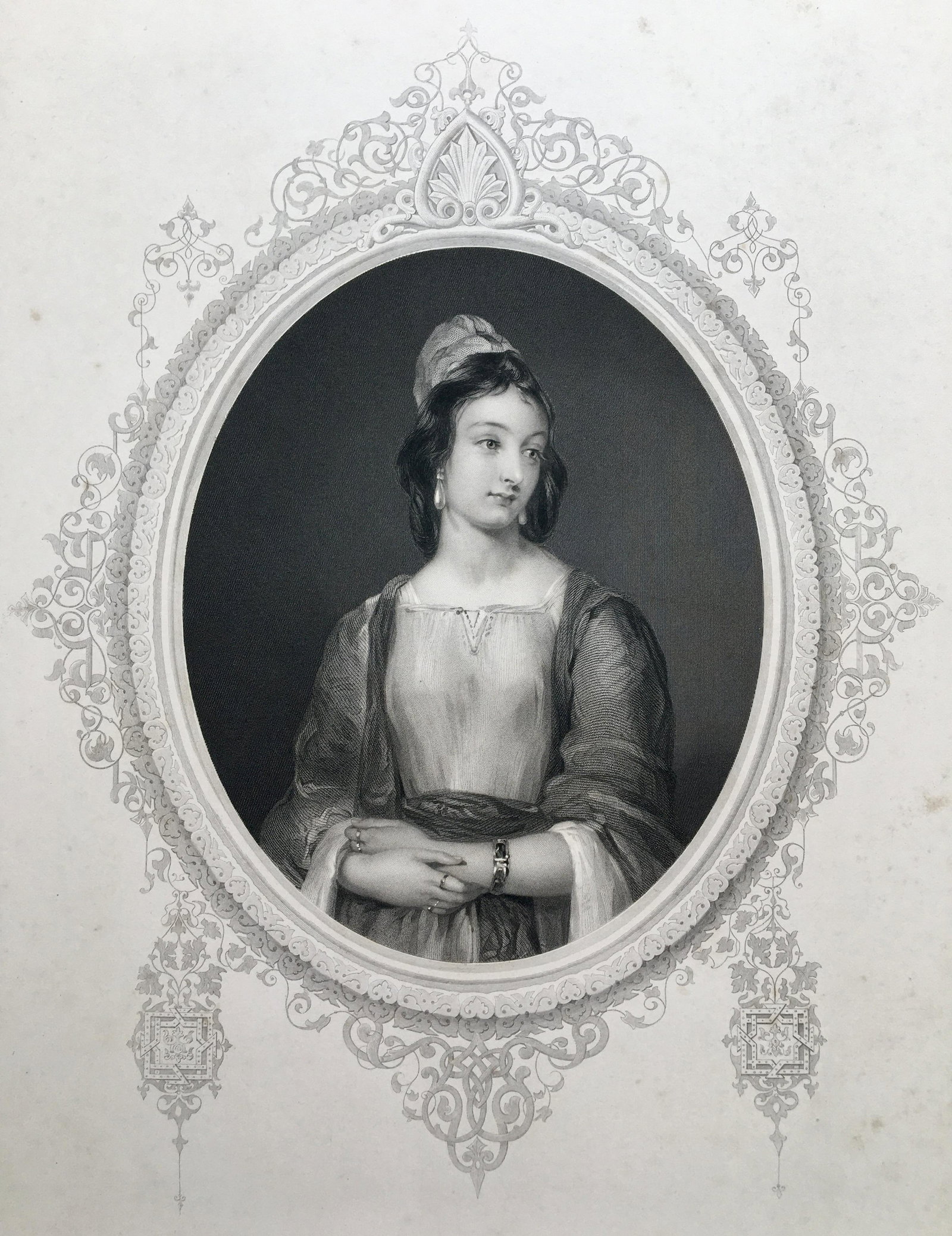 ANTIQUE ROMANTIC ENGRAVING VICTORIAN WOMAN: Engraving Printed Circa 1850. Size:14 X 10.5 inches approx. Unframed.