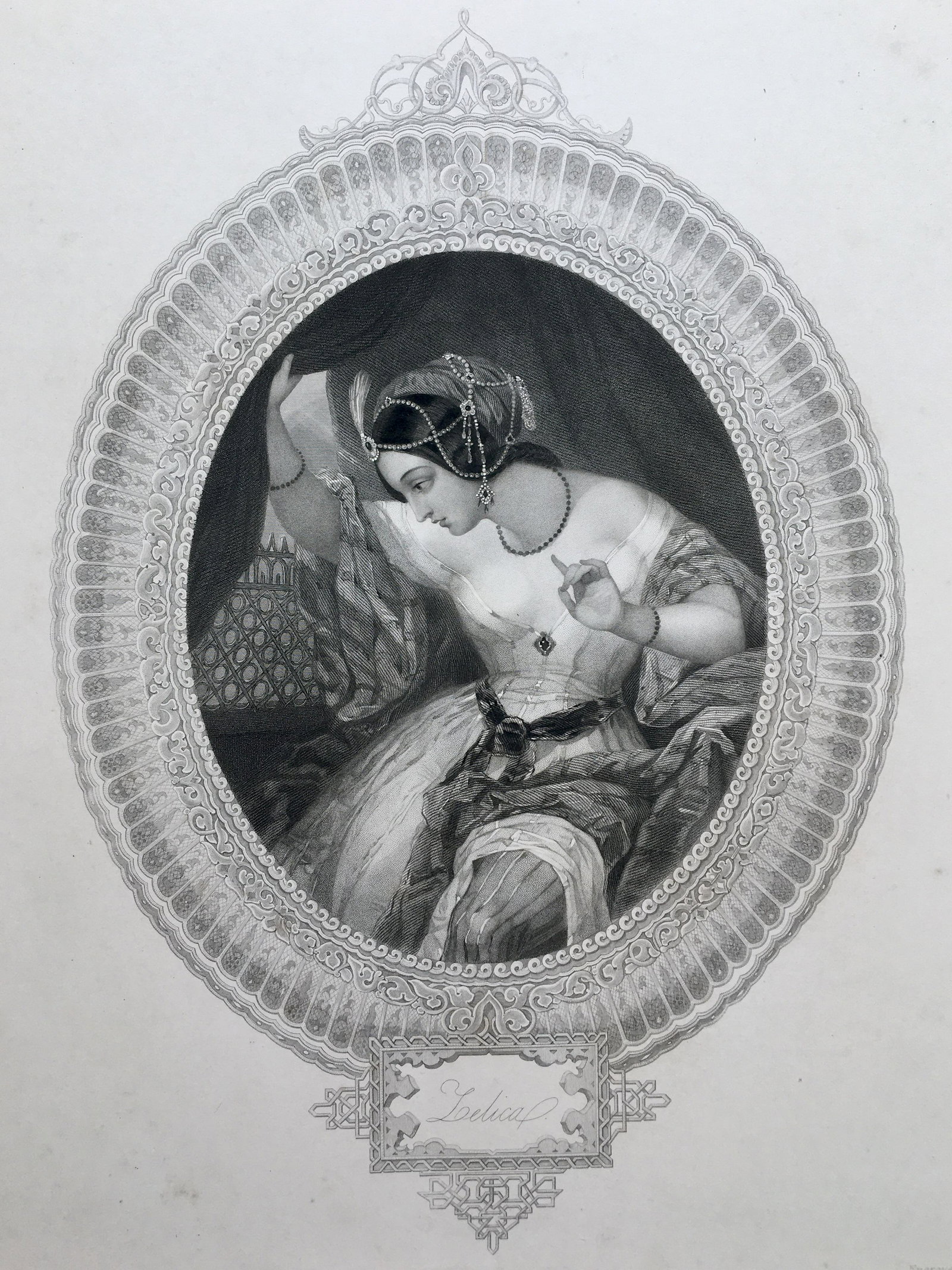 ANTIQUE ROMANTIC ENGRAVING VICTORIAN WOMAN: Engraving Printed Circa 1850. Size:14 X 10.5 inches approx. Unframed.
