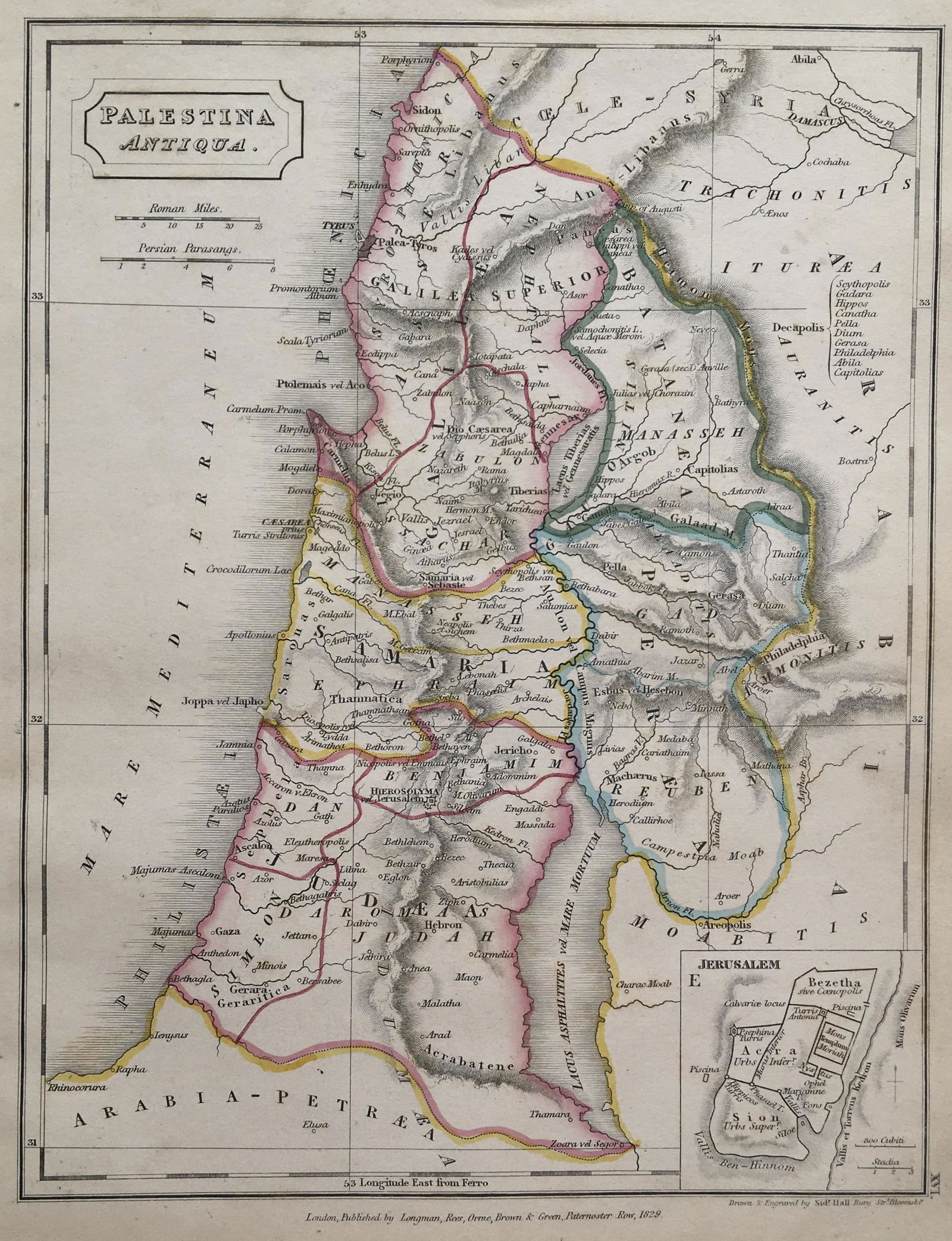 Palestina Antiqua Jerusalem Antique Map 1826 (1 of 5)