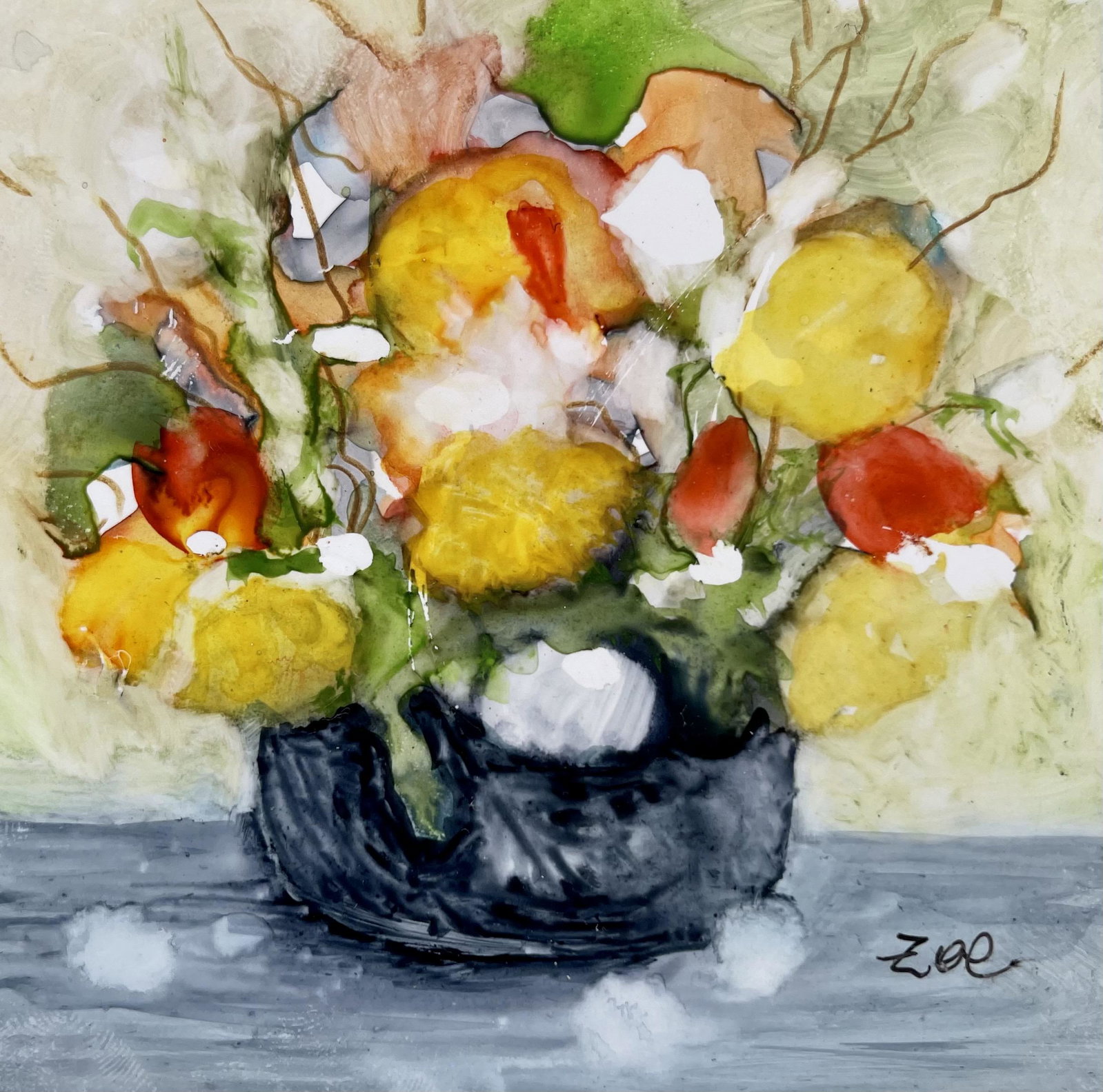 ORIGINAL SMALL WATERCOLOR FLOWERS: SIZE: 4X4 INCHES. UNFRAMED.