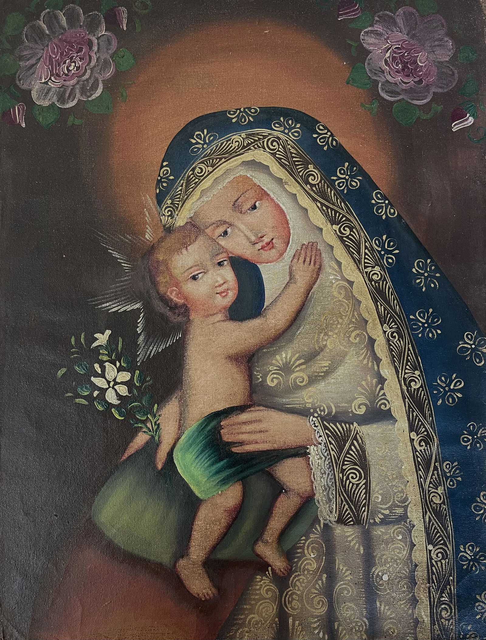 RELIGIOUS PAINTING VIRGIN AND CHILD PERUVIAN CUSCO (1 of 2)