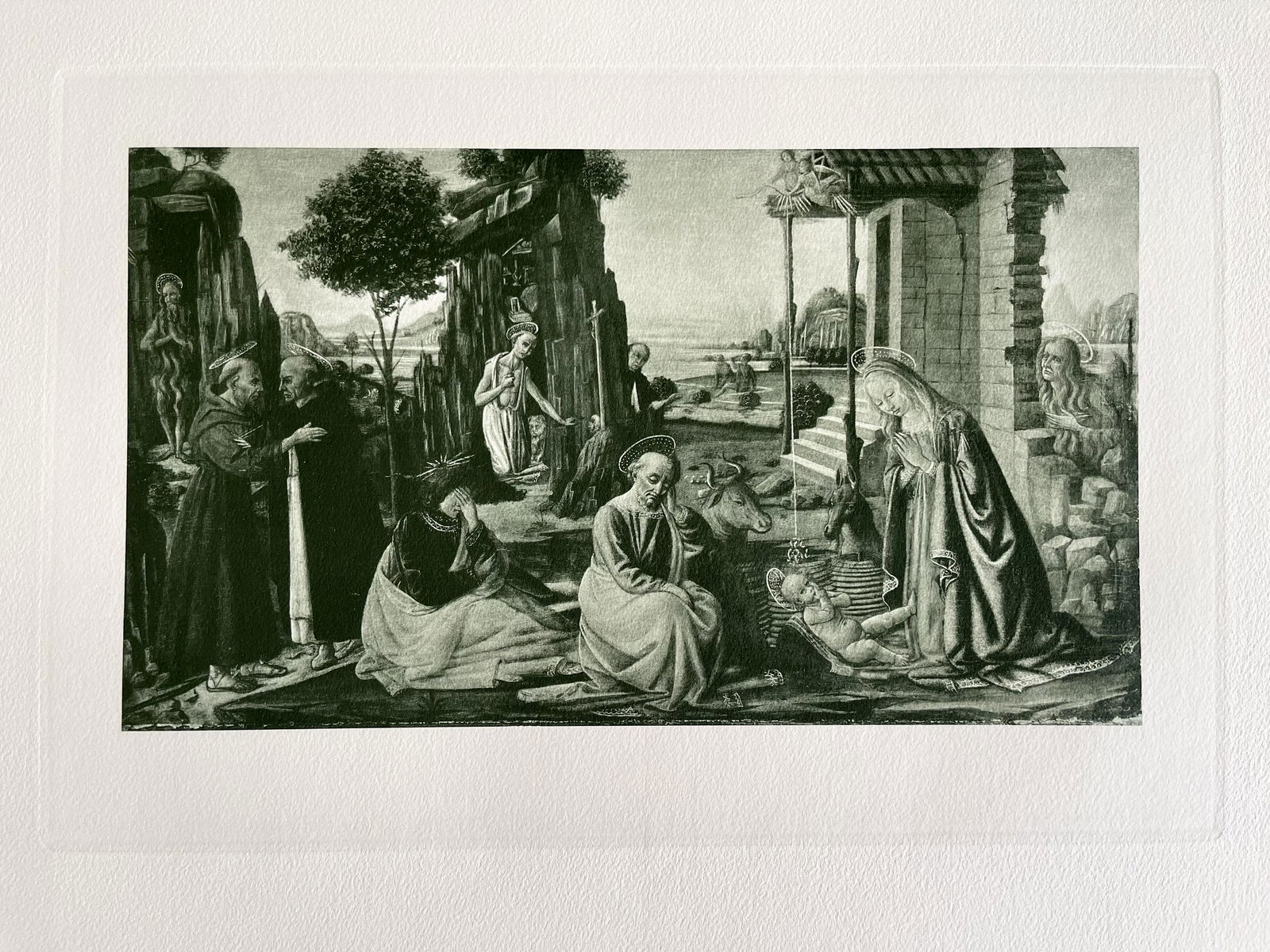 ETCHING AFTER JACOPO DEL SELLAIO NATIVITY: Size: 19 X 15 INCHES APPROX. UNFRAMED. Printed in Paris Ca 1928.