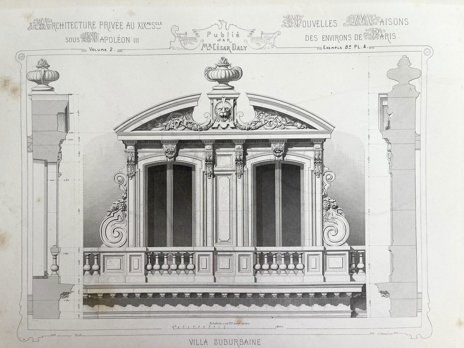 FRENCH ANTIQUE ARCHITECTURAL ENGRAVING WINDOW (1 of 2)