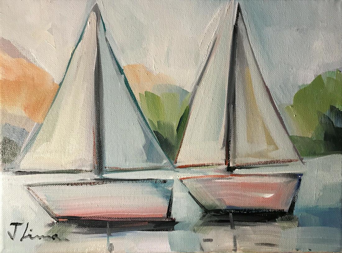 TWO OIL ON CANVAS PAINTINGS SAILBOAT (1 of 4)