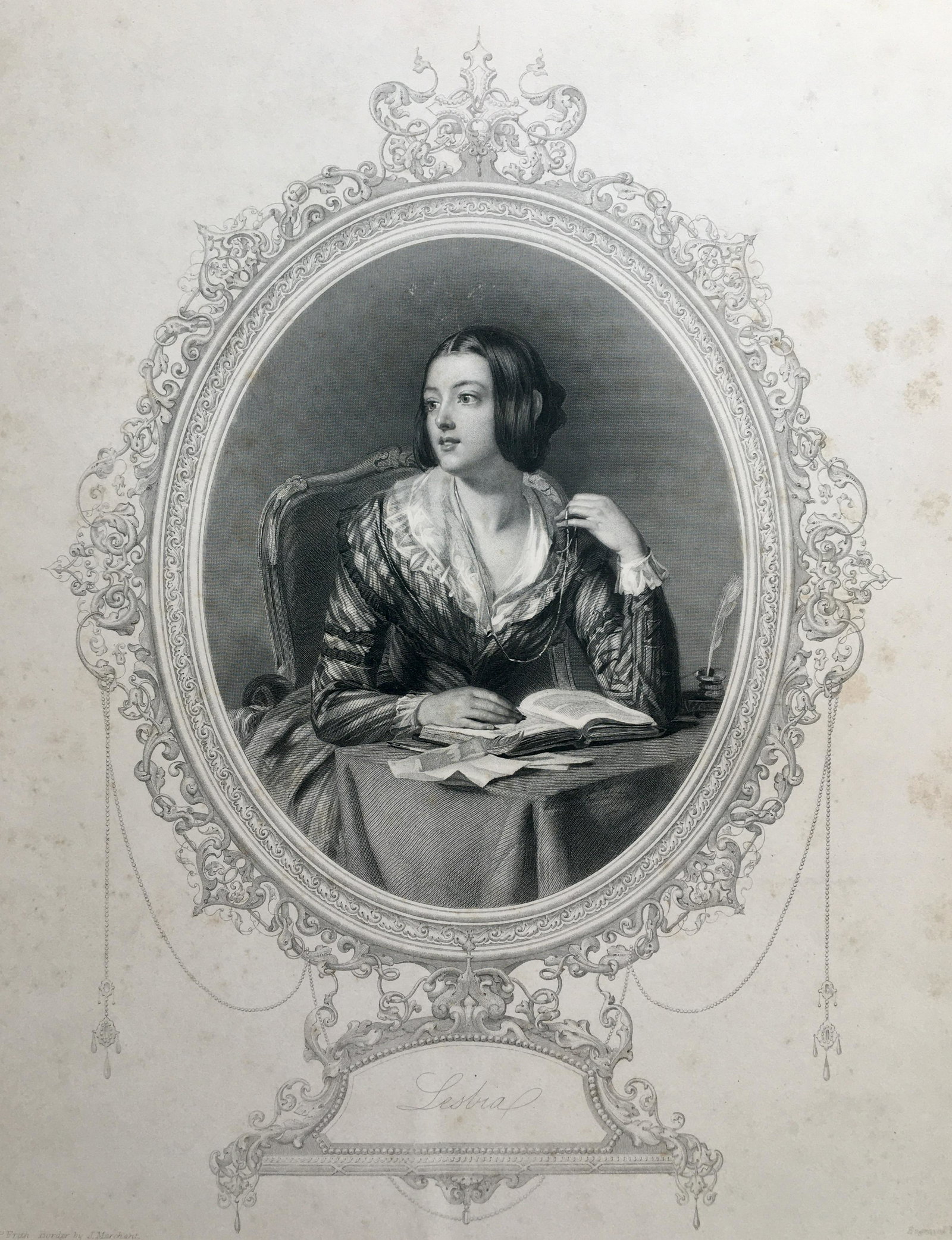ANTIQUE ROMANTIC ENGRAVING VICTORIAN WOMAN: Engraving Printed Circa 1850. Size:14 X 10.5 inches approx. Unframed.