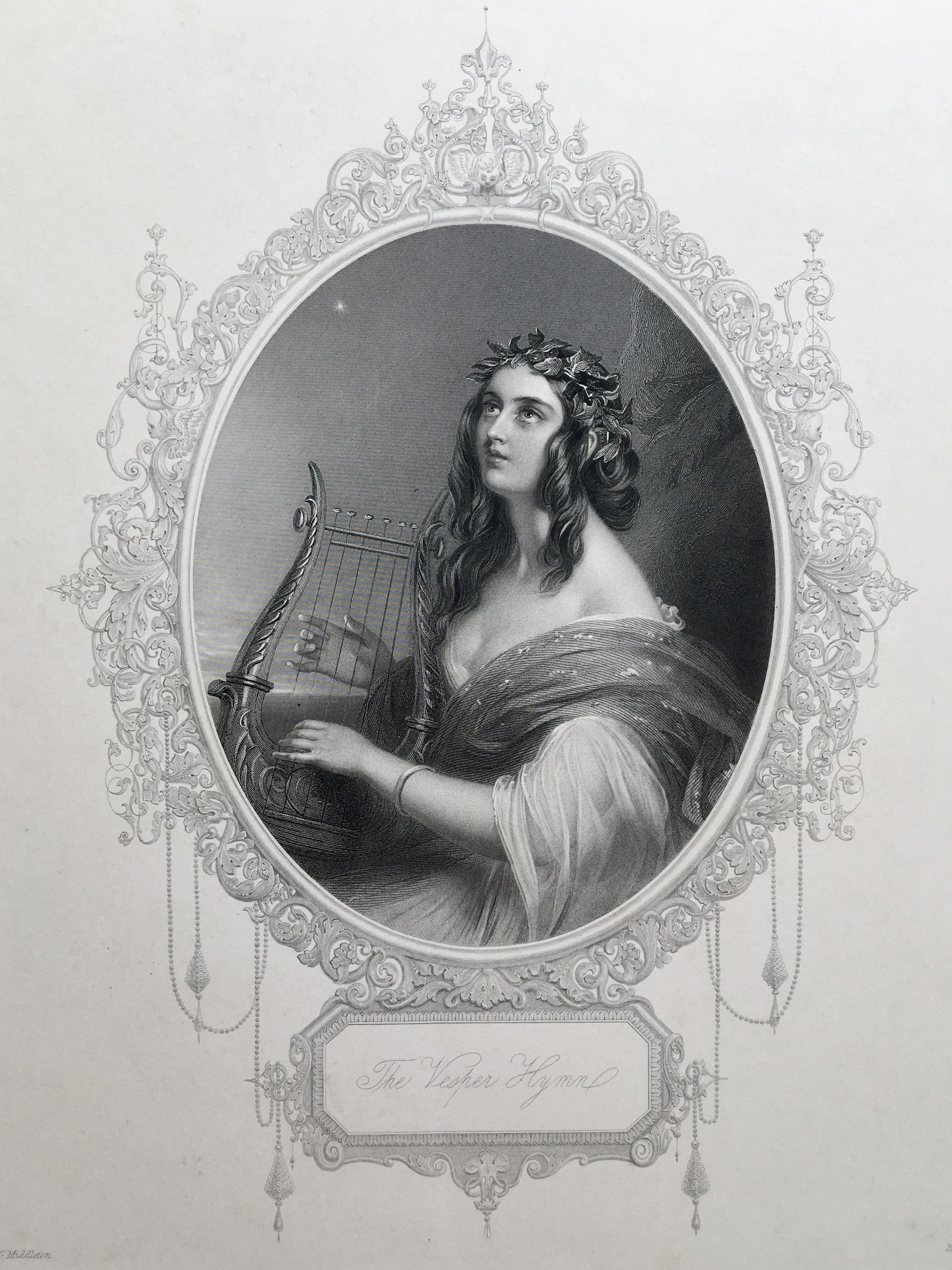 ANTIQUE ROMANTIC ENGRAVING VICTORIAN WOMAN: Engraving Printed Circa 1850. Size:14 X 10.5 inches approx. Unframed.