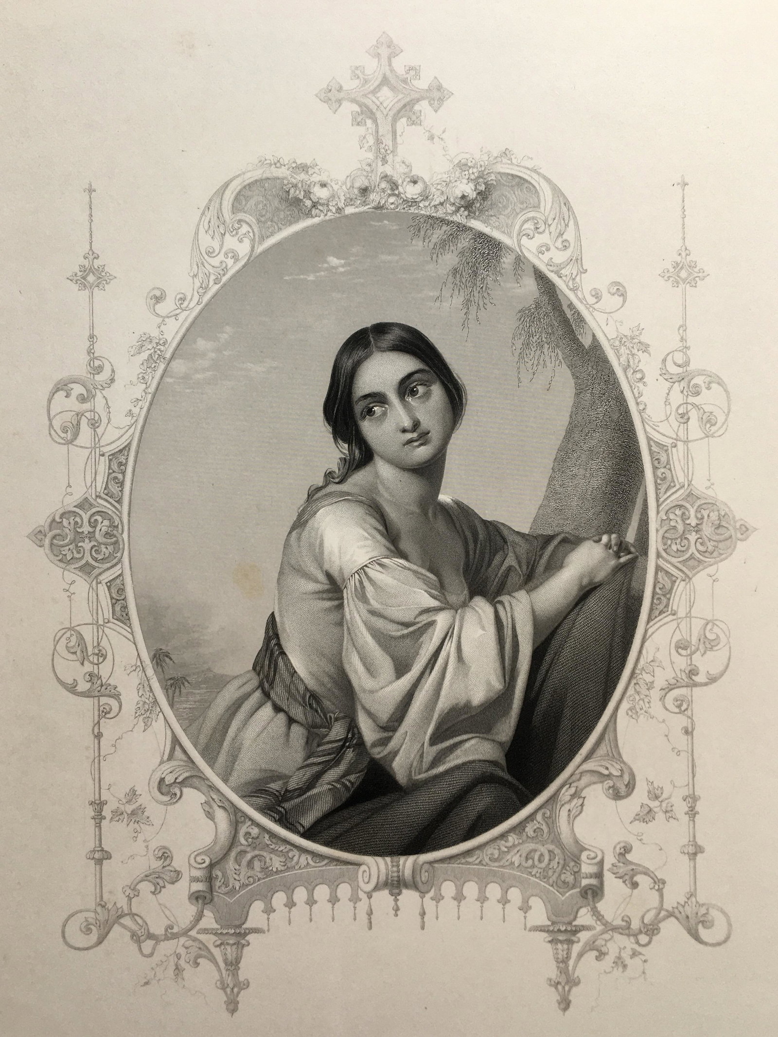 ANTIQUE ROMANTIC ENGRAVING VICTORIAN WOMAN: Engraving Printed Circa 1850. Size:14 X 10.5 inches approx. Unframed.