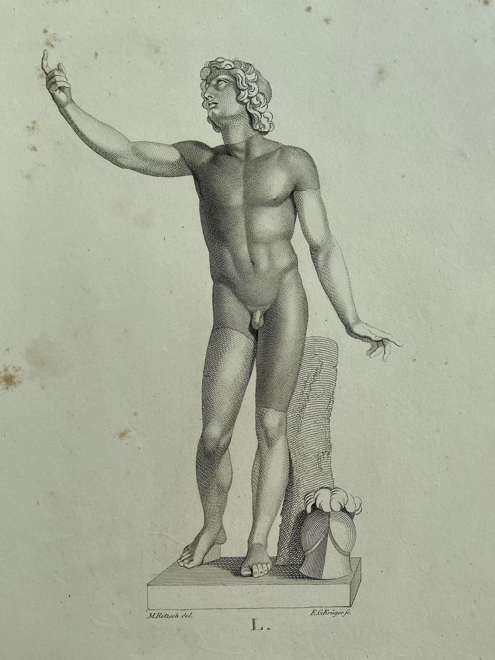 ANTIQUE NEOCLASSICAL ENGRAVING: Antique Engraving of a Neoclassical Statue. Size: 15.5 X 10.5 inches approx. Printed Circa 1820. Unframed.