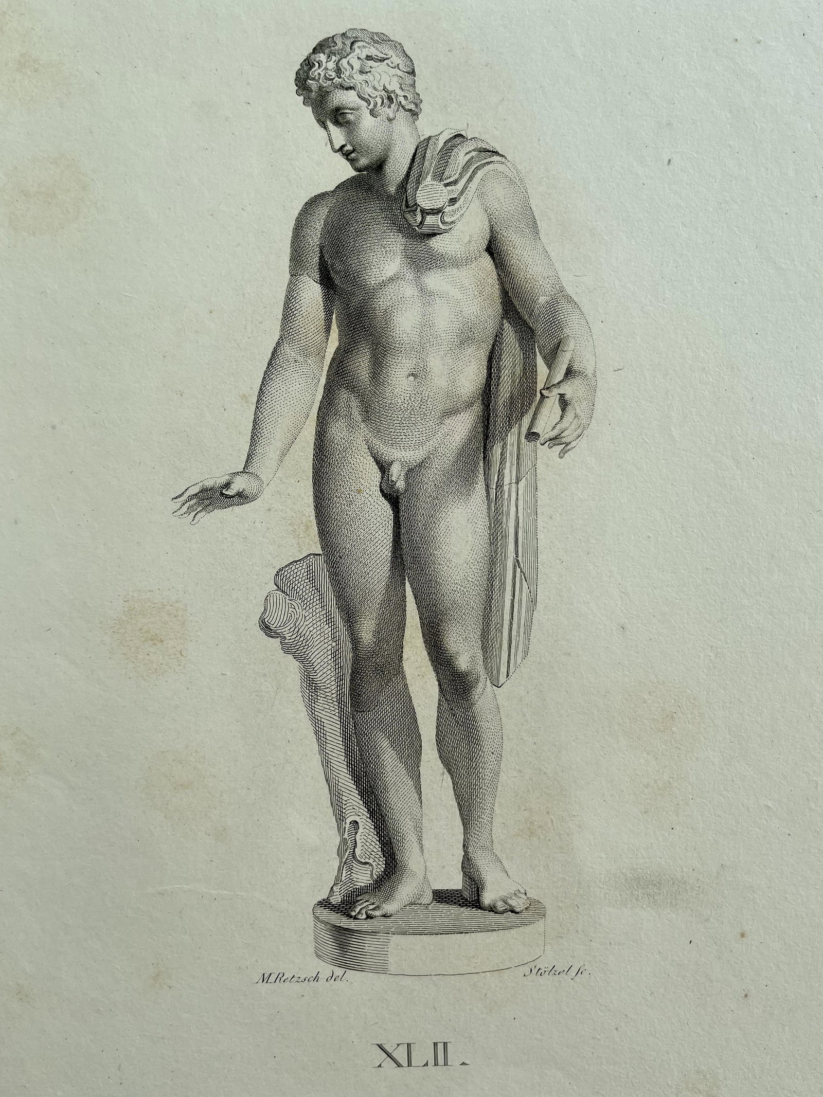 ANTIQUE NEOCLASSICAL ENGRAVING: Antique Engraving of a Neoclassical Statue. Size: 15.5 X 10.5 inches approx. Printed Circa 1820. Unframed.