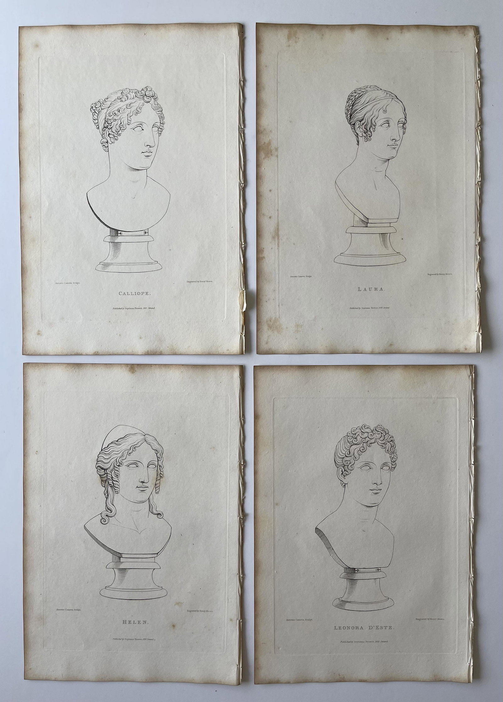 NEOCLASSICAL ENGRAVINGS AFTER CANOVA HELLEN CALLIOPE: Lot of 4 Neoclassical engravings after Antonio Canova sculptures. Engravings are sold Unframed. Size: 7 X 10 inches approx. Printed Circa 1824.