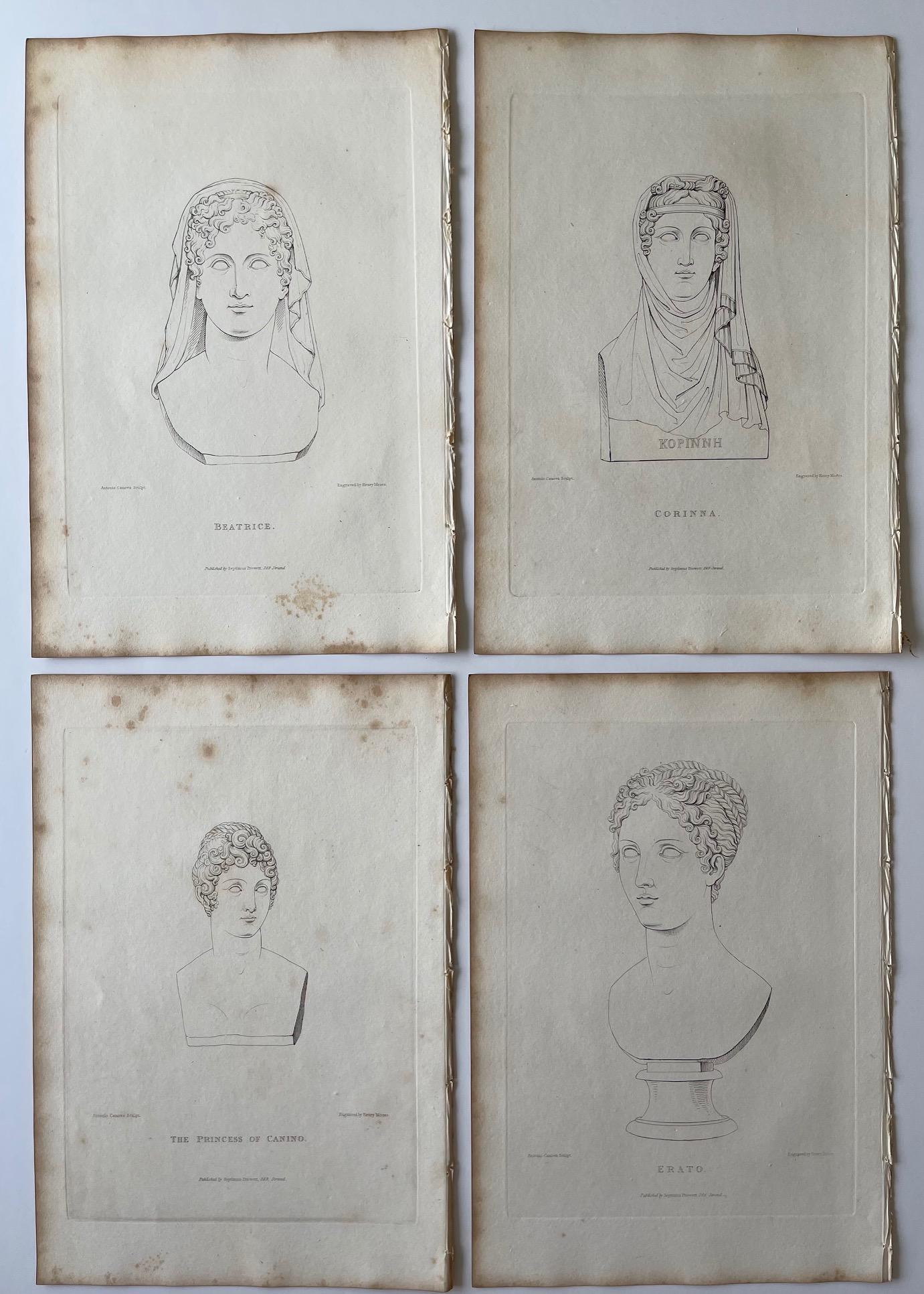 NEOCLASSICAL ENGRAVINGS AFTER CANOVA BEATRICE ERATO: Lot of 4 Neoclassical engravings after Antonio Canova sculptures. Engravings are sold Unframed. Size: 7 X 10 inches approx. Printed Circa 1824.