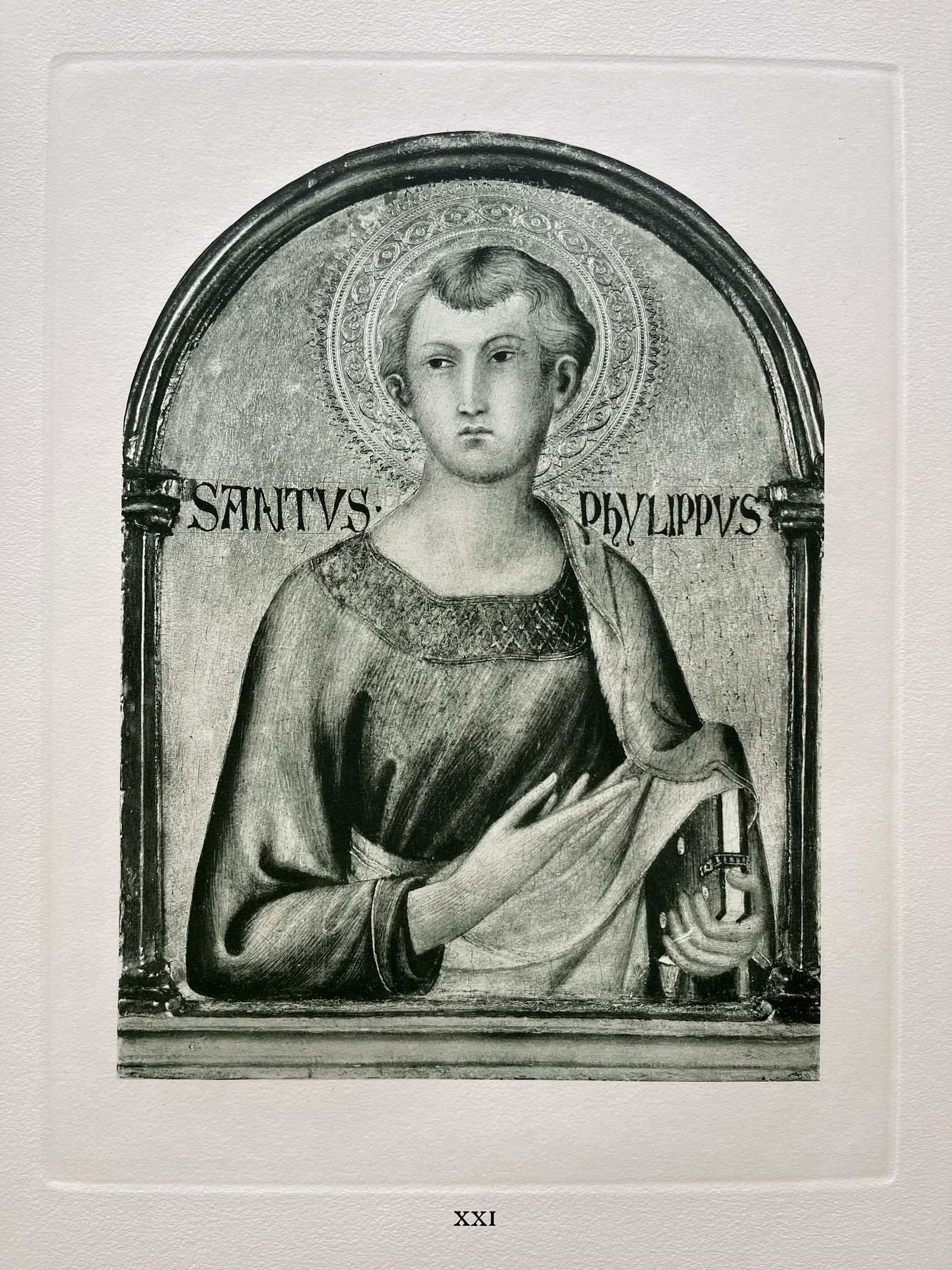 PRINT AFTER SIMONE MARTINI SAINT PHILIP: PRINT AFTER SIMONE MARTINI SAINT PHILIP. Size: 19 X 15 INCHES APPROX. UNFRAMED. Printed in Paris 1928.