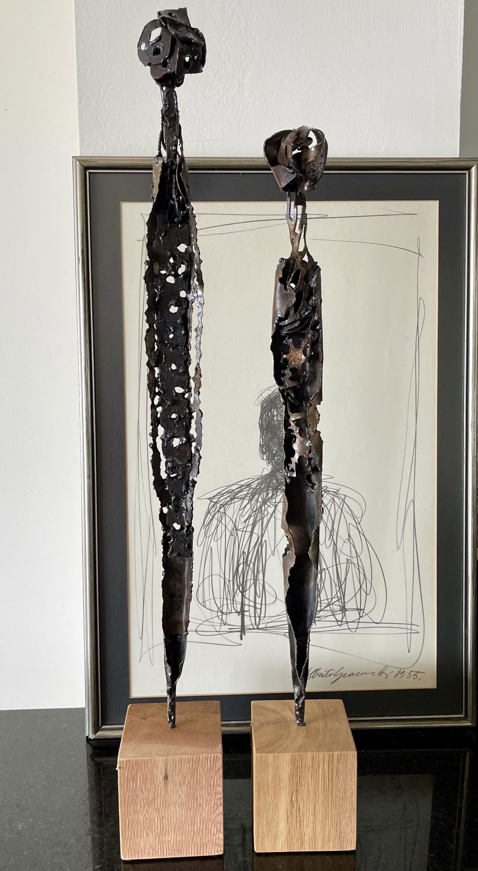 BRUTALIST MID CENTURY MODERN GIACOMETTI STYLE METAL SCULPTURES (1 of 5)