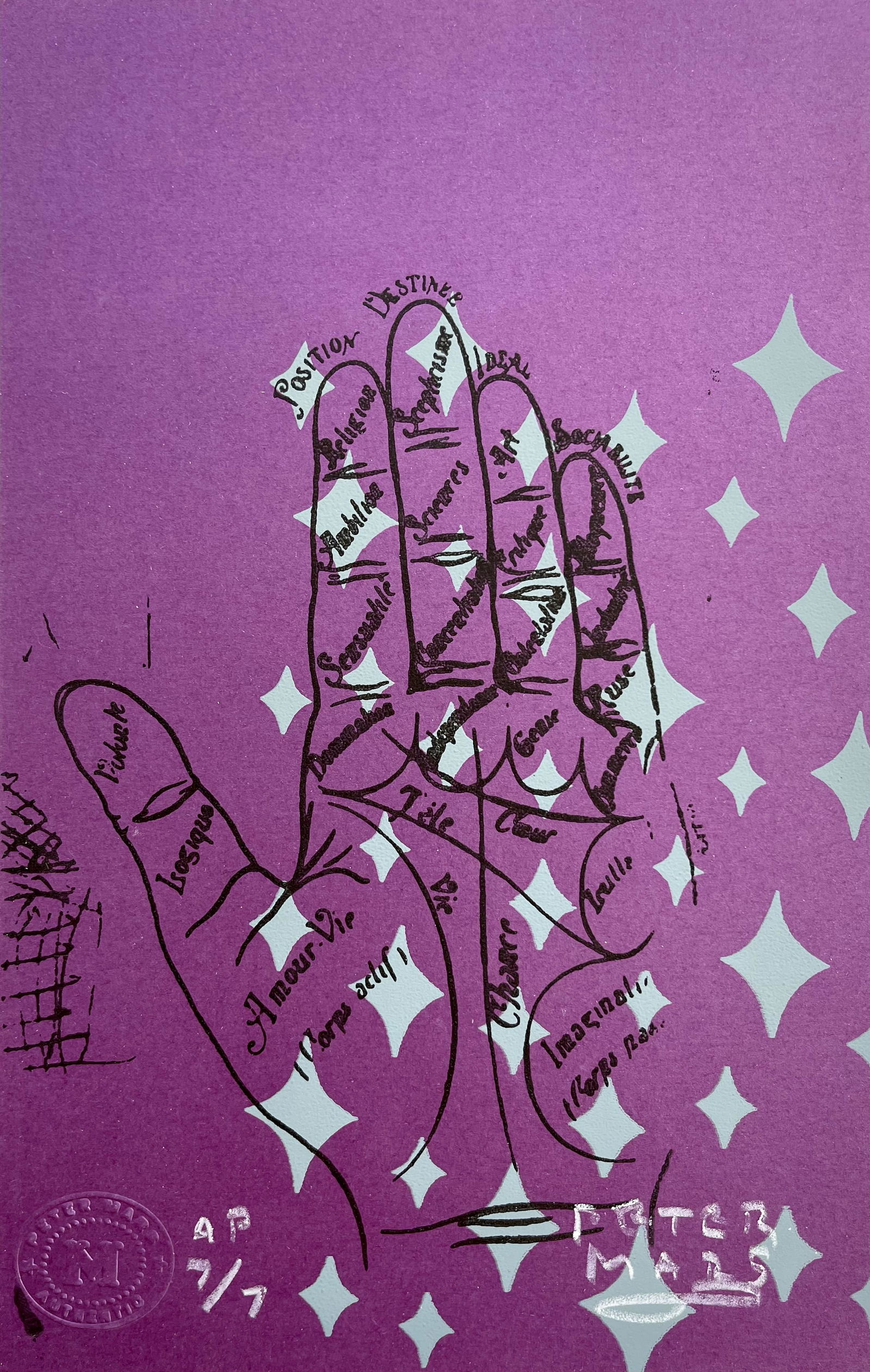 PETER MARS SIGNED ORIGINAL SILKSCREEN PRINT PALMISTRY: Size: 12 X 7.7 inches approx. Unframed