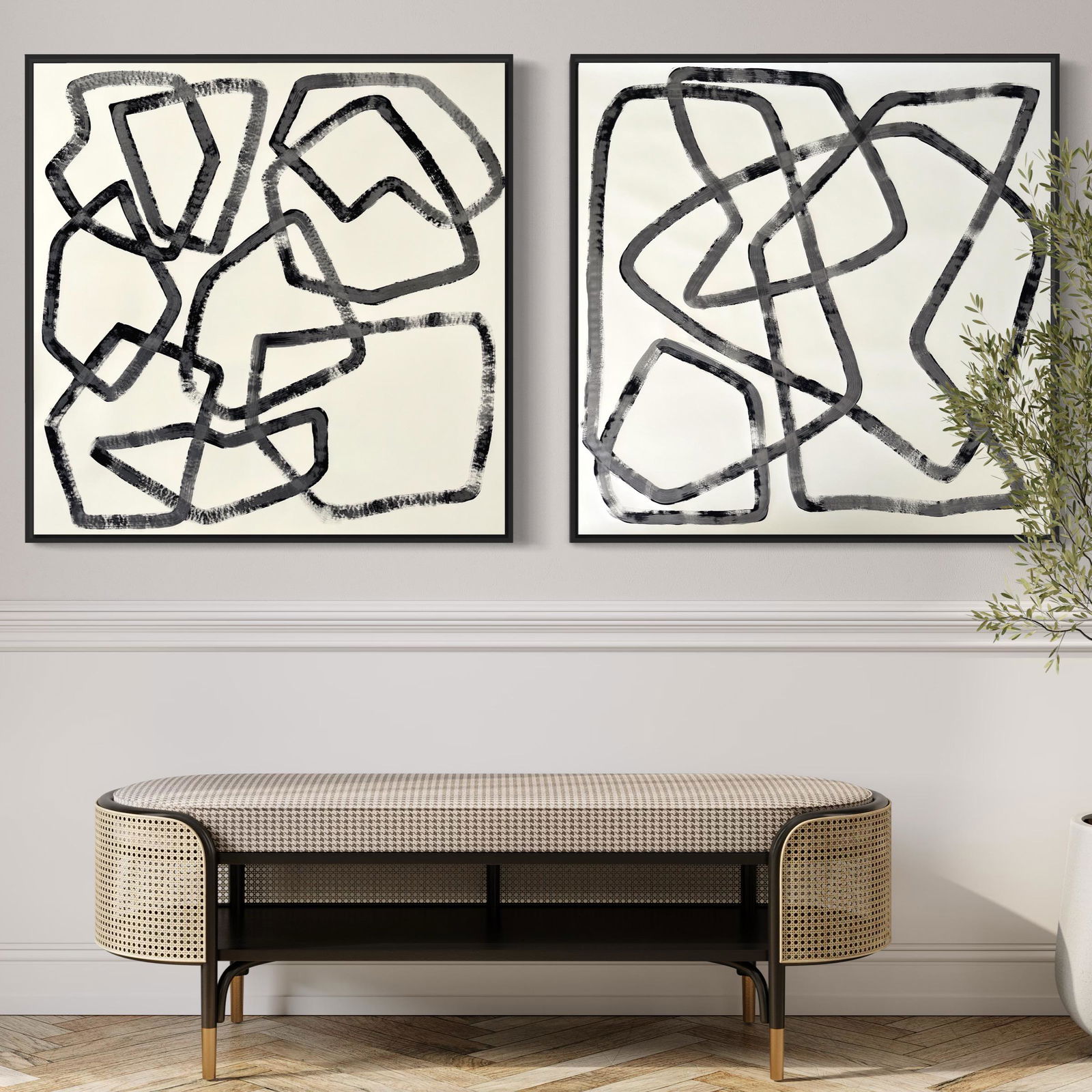 SET OF TWO MODERN ABSTRACT PAINTINGS 36X36 INCHES (1 of 8)