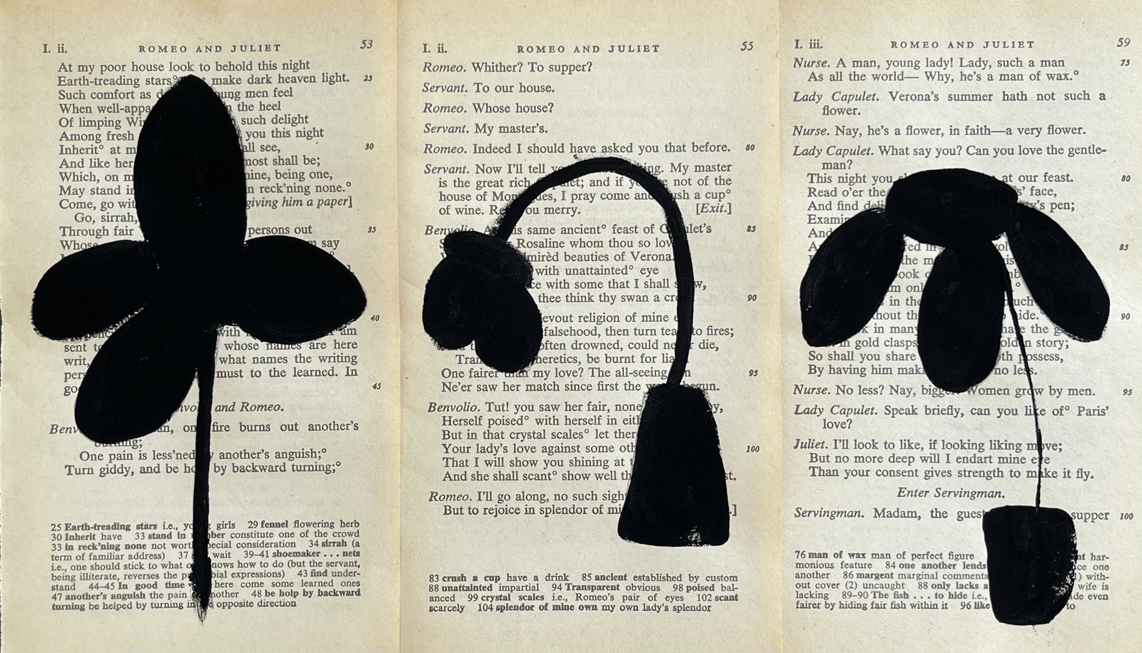 SET OF 3 NAIVE PAINTINGS FLOWERS: 3 NAIVE GOUACHE ON BOOK PAGE. SIZE: 7 X 4 INCHES. UNFRAMED.