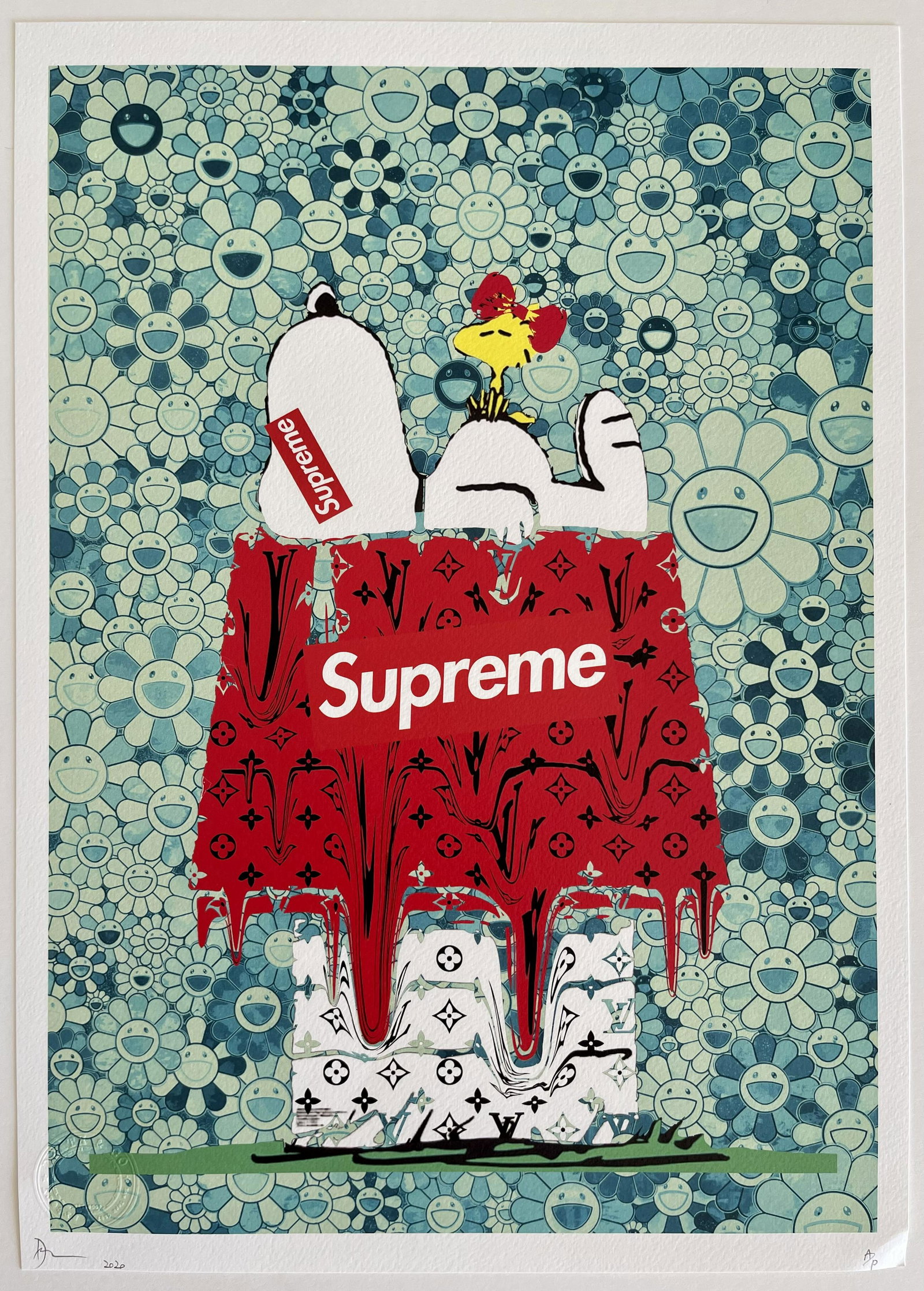 POP ART PRINT GRAFFITI ART SNOOPY: SIZE: 17.5 X 12.5 INCHES APPROX. UNFRAMED. SIGNED SEALED.