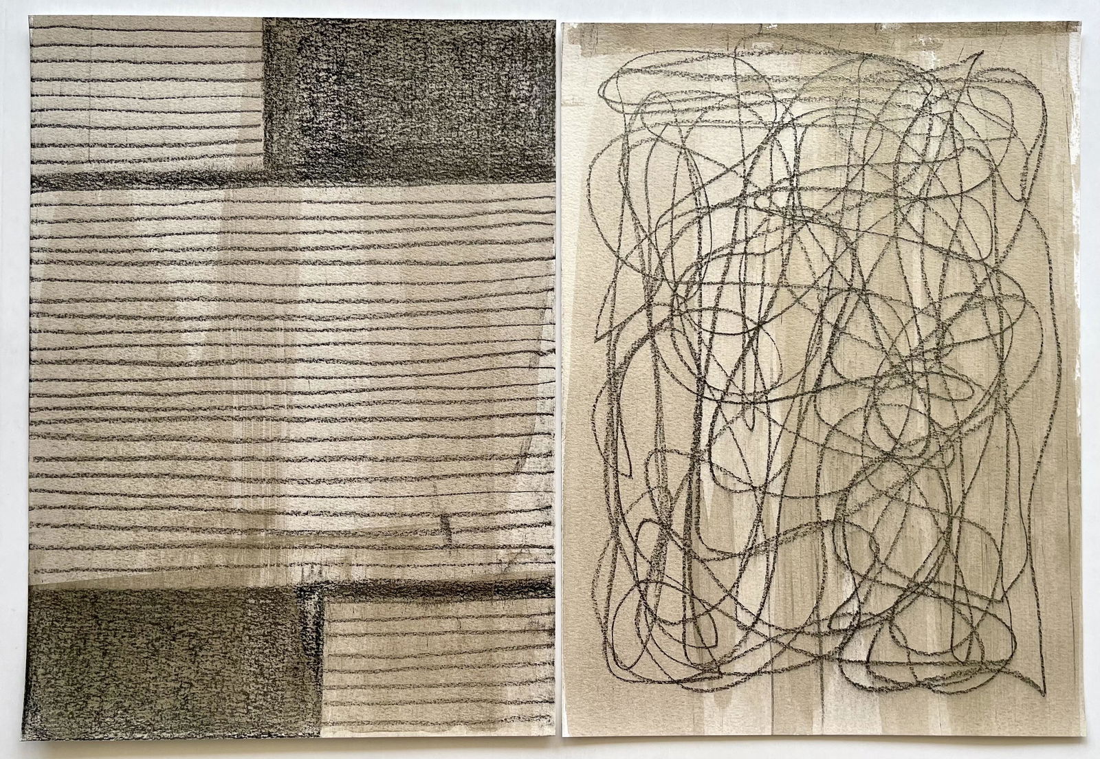 TWO ABSTRACT MIXED MEDIA ON PAPER PAINTINGS (1 of 4)