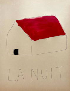 FRENCH NAIVE MINIMALIST INK ON PAPER DRAWING: INK AND ACRYLIC ON THICK PAPER. UNFRAMED. SIZE: 12 X 9 Inches approx.