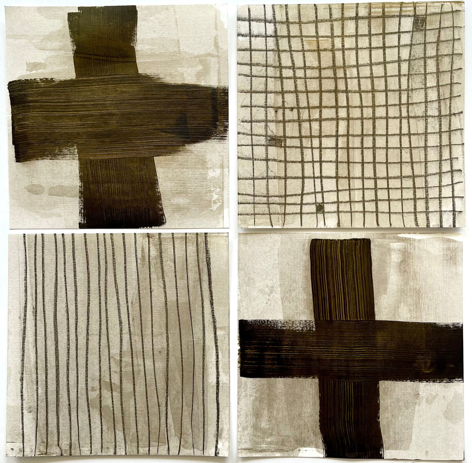 4 MINIMALIST MIXED MEDIA ON PAPER PAINTINGS (1 of 4)