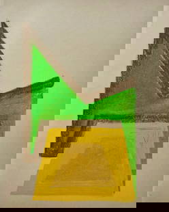 OIL STICK ON PAPER FRANK STELLA STYLE: OIL STICK ON PAPER FRANK STELLA STYLE. SIZE: 12 X 9 INCHES. UNFRAMED.