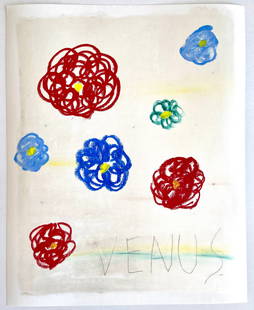 POP ART OIL PASTEL ON PAPER "VENUS": SIZE: 16X20 INCHES. UNFRAMED.