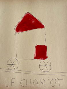 FRENCH NAIVE MINIMALIST INK ON PAPER DRAWING: INK AND ACRYLIC ON THICK PAPER. UNFRAMED. SIZE: 12 X 9 Inches approx.