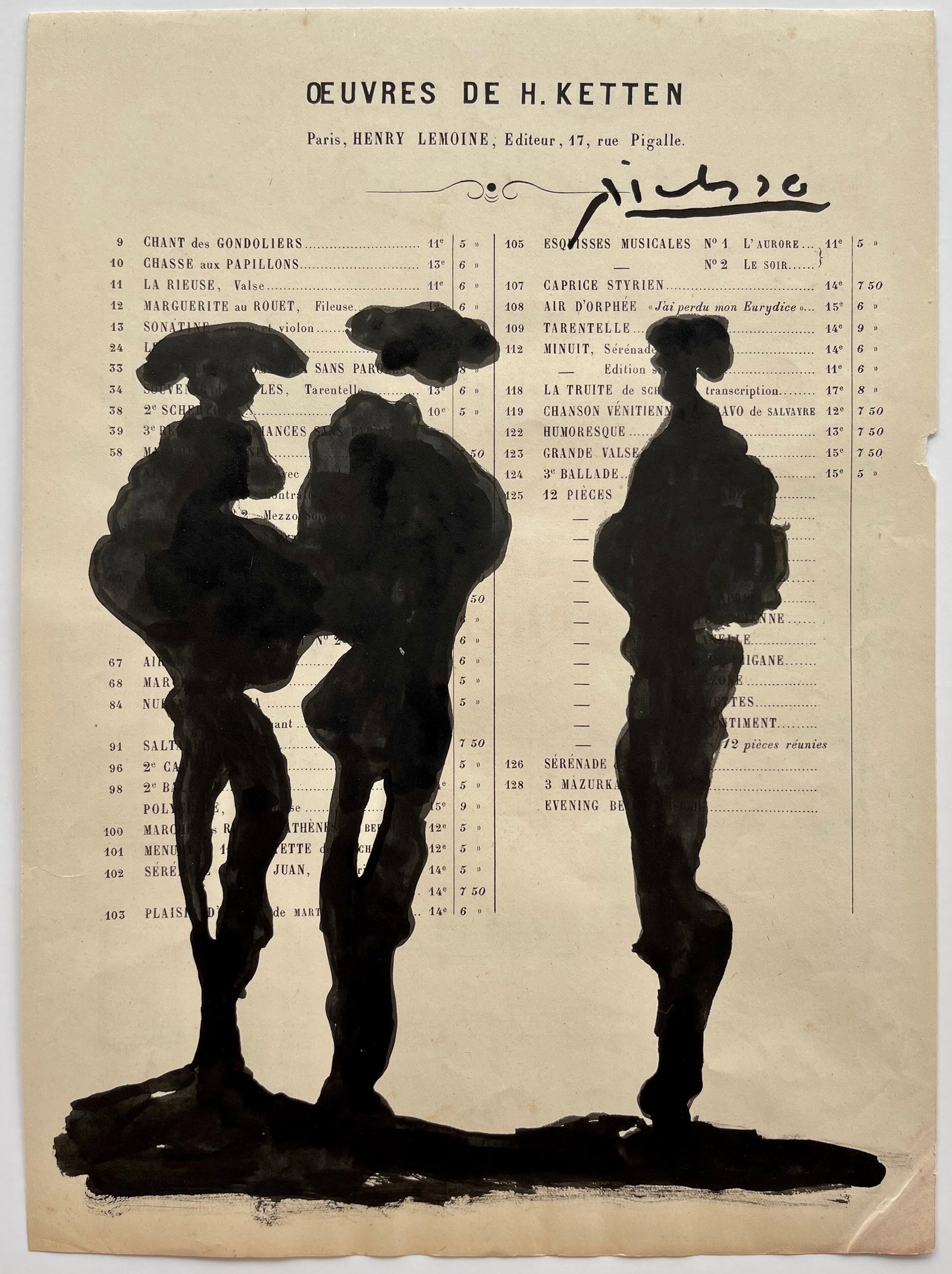 DRAWING PABLO PICASSO: Ink drawing on paper In The Style of Pablo Picasso (1881-1973, Spanish). Sold unframed. SIZE: 12.5 X 9 inches. Provenance: Private Collection. Marnie Collection has not had this lot examined by an exp