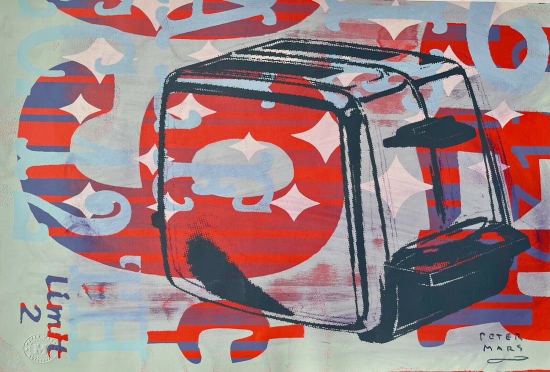 PETER MARS SIGNED SILKSCREEN TOASTER POP ART: Size: 22X15 inches approx. Unframed.