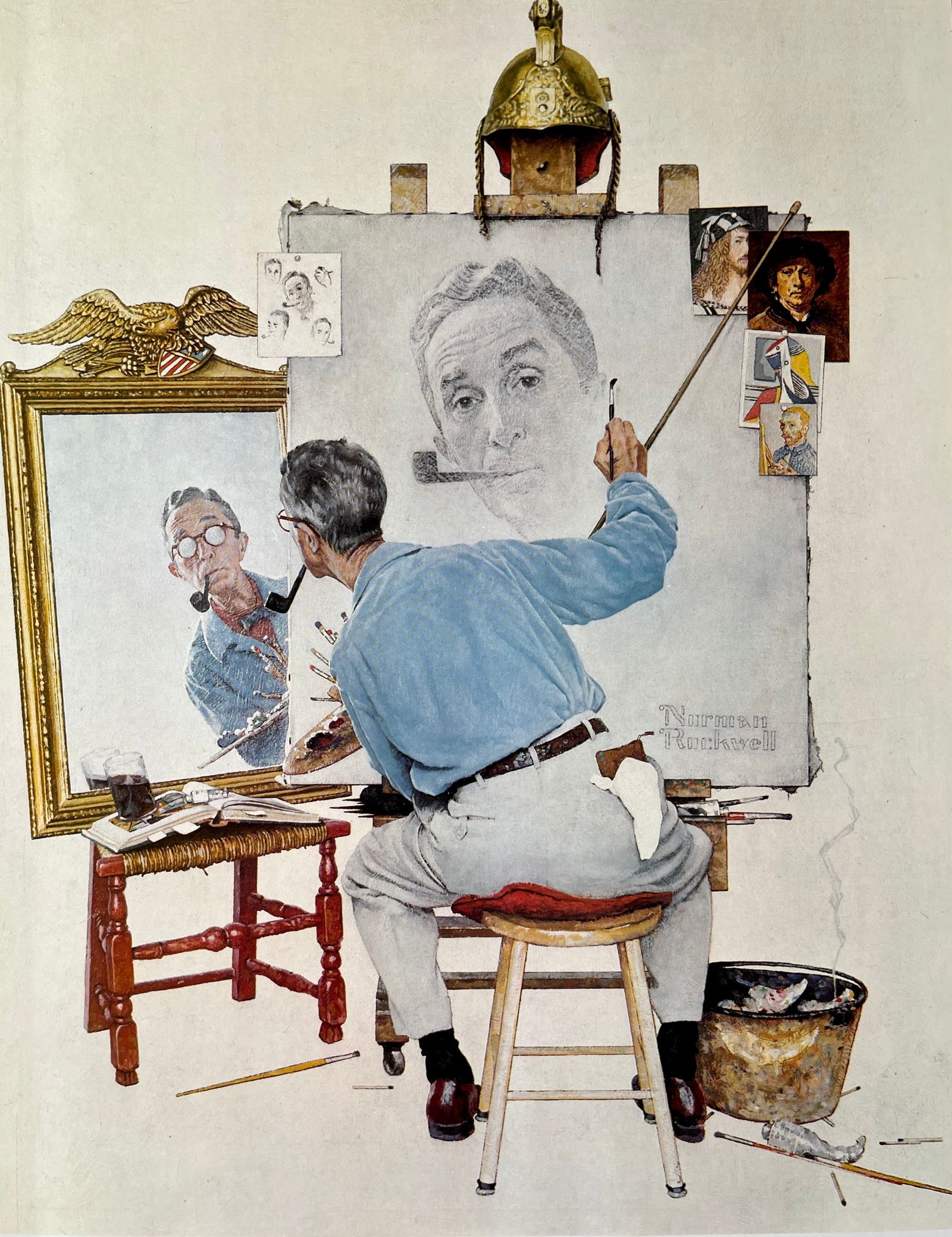 NORMAN ROCKWELL VINTAGE PRINT "TRIPLE SELF-PORTRAIT" (1 of 3)