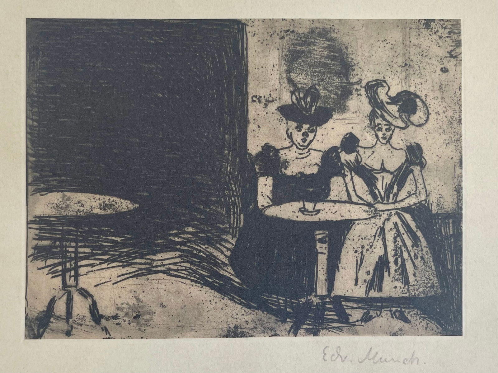 EDVARD MUNCH ETCHING PRINT: Edvard Munch 12 December 1863 - 23 January 1944. Edvard Munch Pencil Signed print on thick paper. No COA. SIZE: 12X8 inches. Unframed. Marnie Collection has not had this lot examined by an expert to d