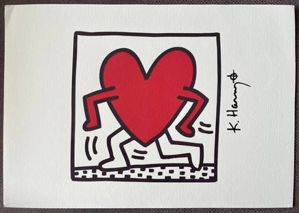 KEITH HARING LITHOGRAPH: Lithograph on thick paper. Signed in Marker .Size: 11.5 X 8.25 inches approx. Unframed . Provenance: Private Collection. Marnie Collection has not had this lot examined by an expert to determine its a