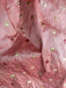 VINTAGE EMBROIDERED DOTS SILK DUPIONI FABRIC 5 YARDS: LOT OF 5 YARDS . 54 INCHES WIDE.