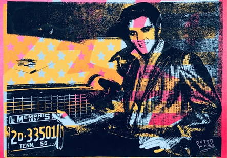 PETER MARS SIGNED ORIGINAL SILKSCREEN ELVIS POP ART: Size: 20.5X16 inches approx. Unframed.