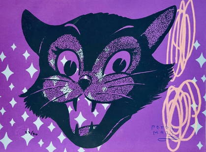 PETER MARS SIGNED ORIGINAL SILKSCREEN CAT POP ART: Size: 16X12 inches approx. Unframed.