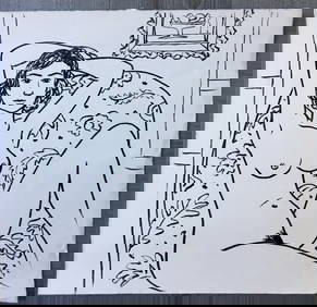 INK ON PAPER DRAWING ART NOUVEAU (1 of 1)