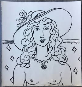 INK ON PAPER PAINTING ART NOUVEAU (1 of 1)