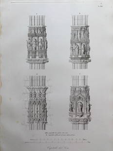 ANTIQUE ARCHITECTURAL ENGRAVING ITALIAN CATHEDRAL: 18.5 X 12.5 inches approx. Unframed. Printed Rome Circa 1830. Shipping via USPS Priority Mail $20