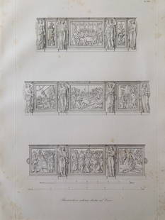 ANTIQUE ARCHITECTURAL ENGRAVING ITALIAN CATHEDRAL: 18.5 X 12.5 inches approx. Unframed. Printed Rome Circa 1830. Shipping via USPS Priority Mail $20